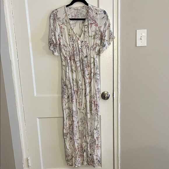 lovestitch Dresses & Skirts - Lovestitch Cream and Pink Floral Maxi Dress - Maternity Dress